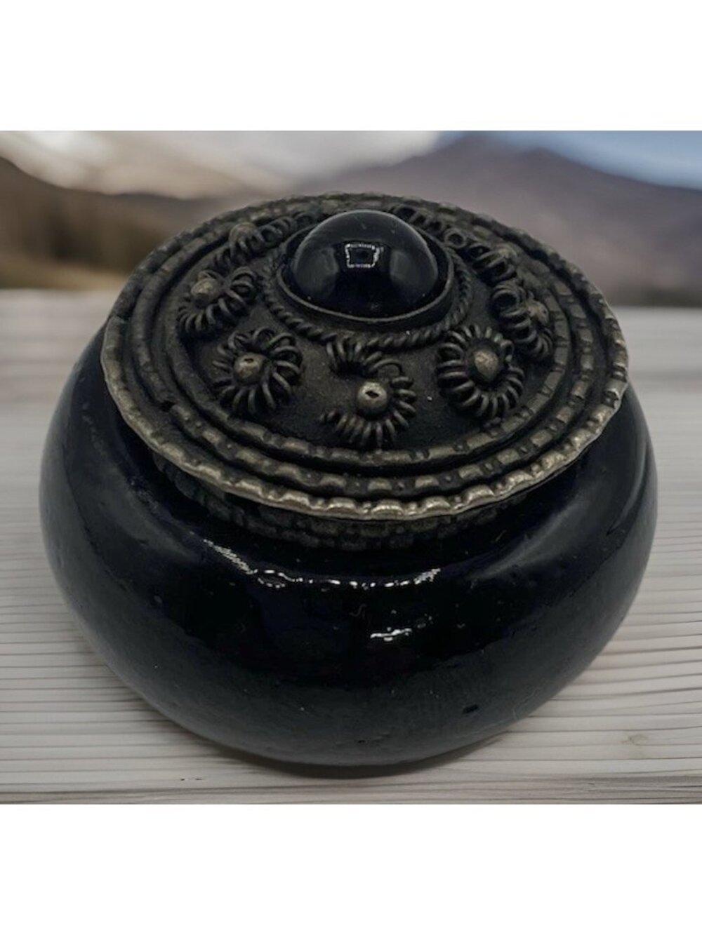 Vintage Ganz Metal Glass Trinket Box With Lid Rope Ornate Jewelry Stash